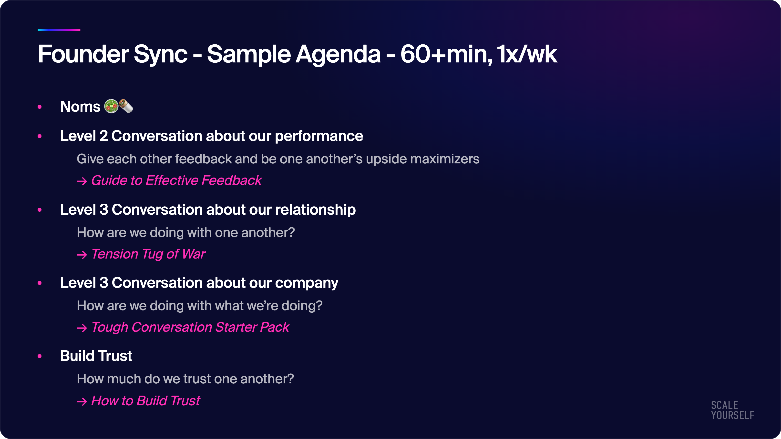 Founder Sync sample agenda