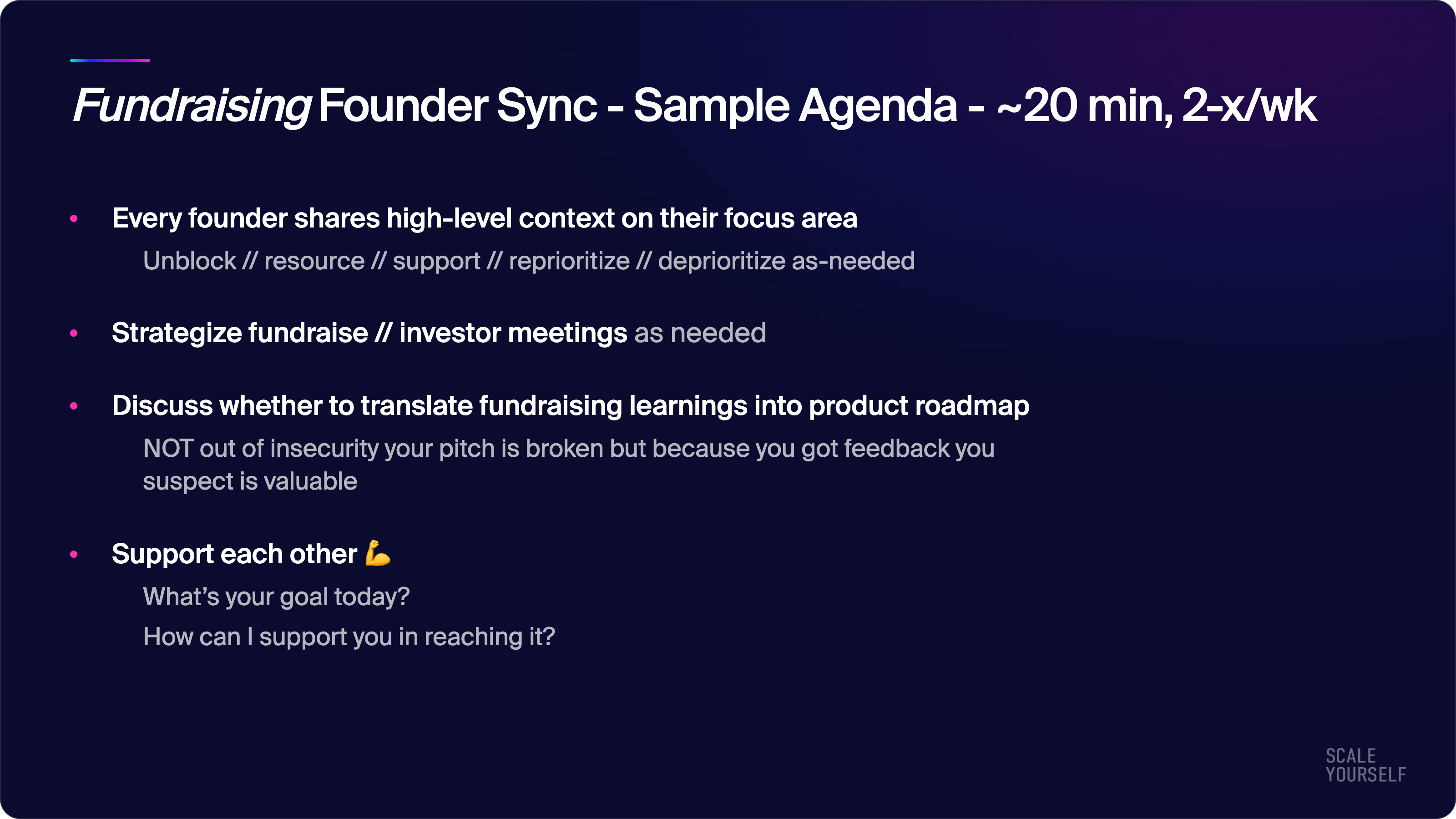 Fundraising Founder Sync sample agenda