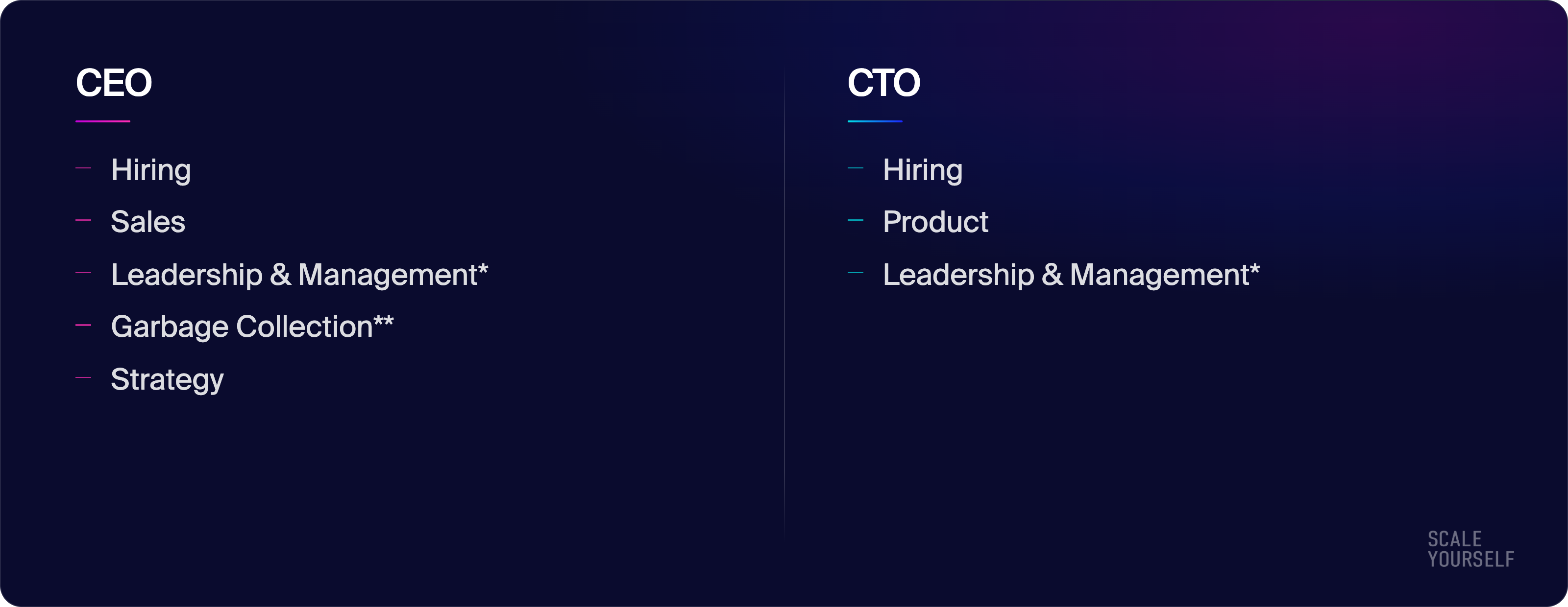 Critical functions of CEO vs. CTO